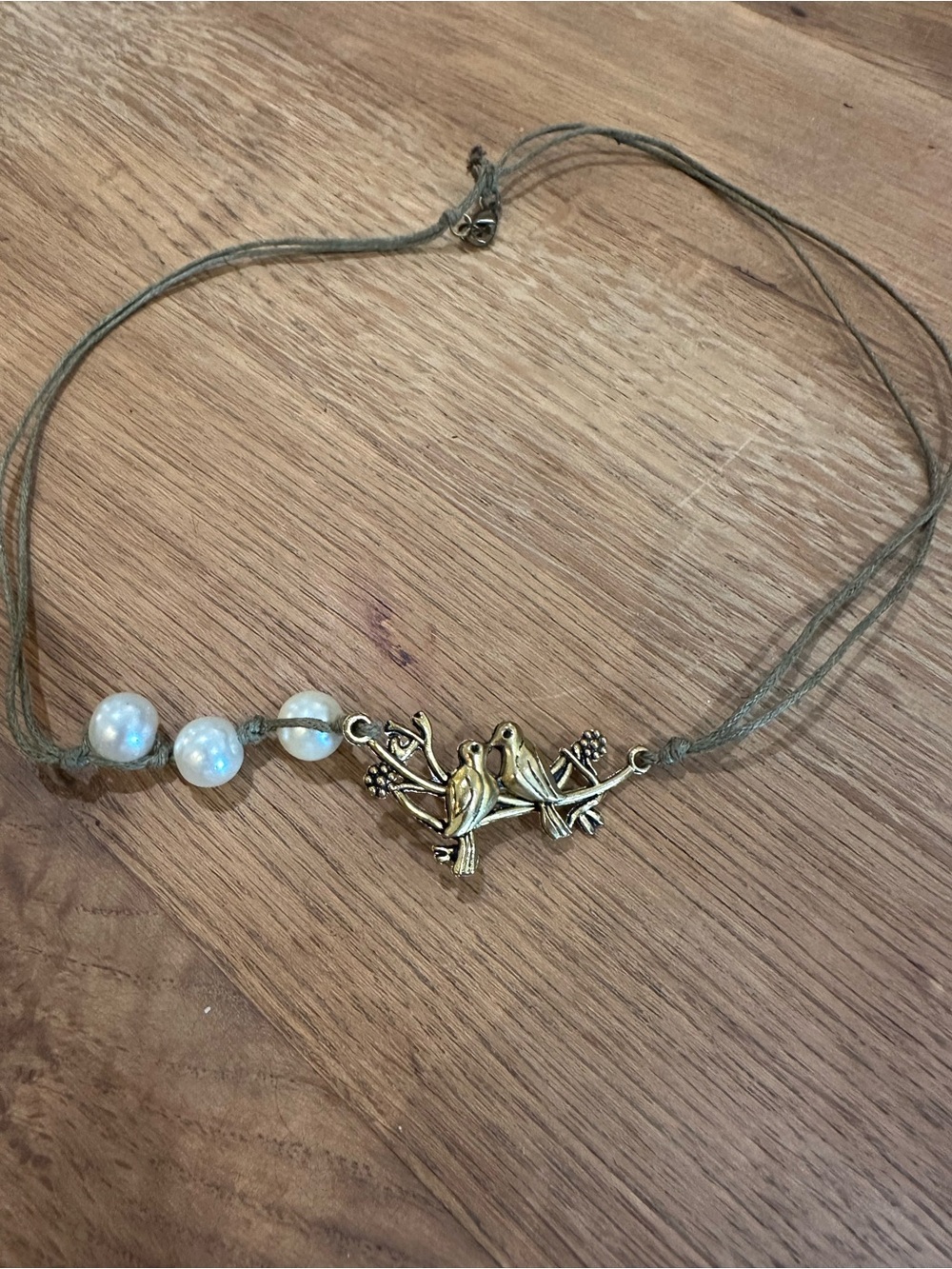 Gold Tone Bird Branch Necklace with Pearl Beads - Women Jewelry